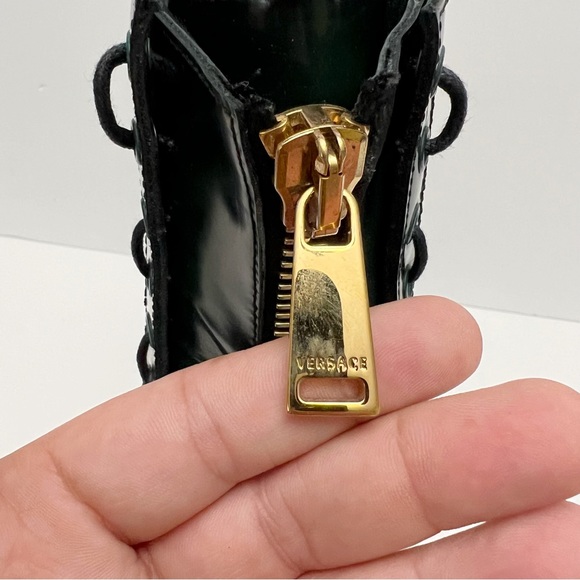 Versace Column Combat Boots Dark Green Leather Gold Medusa Logo Mens EU 41 US 8 - Picture 15 of 16